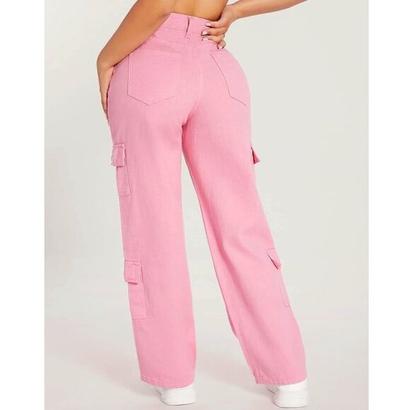 SHEIN Flap Pocket Cargo Jeans Pink XXS-P - Picture 2 of 6